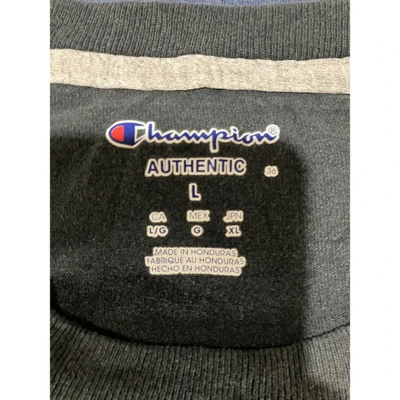 Champion T-Shirt Men L Black Short Sleeve Embroidered Logo Crewneck Faded Tee - Picture 5 of 6